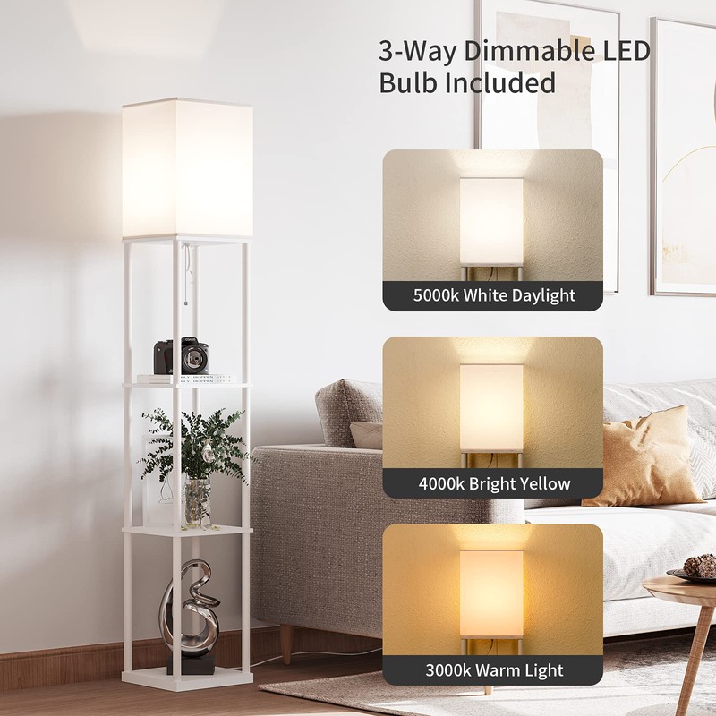 SUNMORY Shelf Floor Lamp with 3-Way Dimmable LED Bulb, Modern