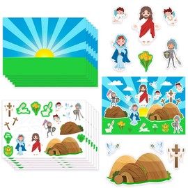 24 Pcs Make an Easter Scene Sticker He Lives Stickers He is Risen Easter Stickers with 12 Pcs Rope for Christmas Christian Easter Crafts School Supply Religious Party Favor