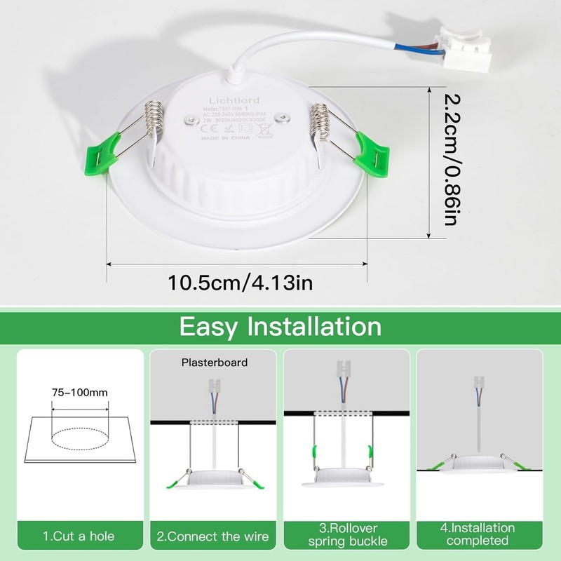 LED Recessed Spotlight, 230 V, Dimmable, 7 W, Ultra Flat