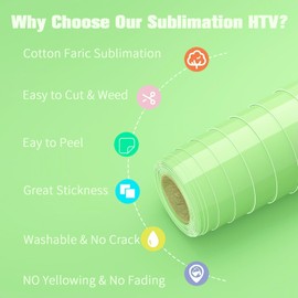UIOK Clear Flex Film for Sublimation, Glossy Green Sublimation Vinyl Vibrant Colours Sublimation Plotter Film Textile, 30 x 152 cm Sublimation HTV for Light Cotton Fabric, High Transfer Rate