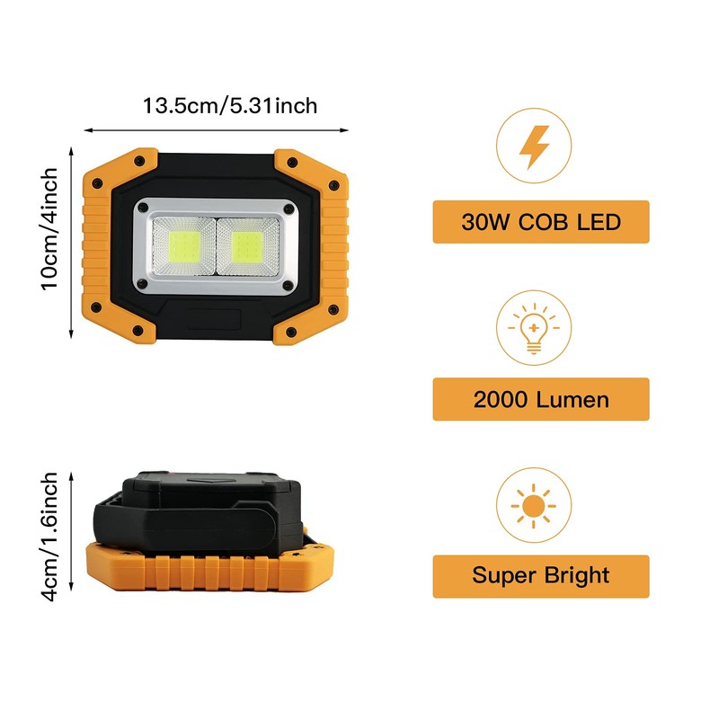 Tekstap LED Work Light Rechargeable, 30W 2000LM Portable Waterproof Rechargeable
