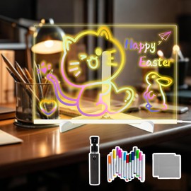 Upgrade LED Note Board with Colors,Acrylic Message Board with 7-Color Light,Light Up Dry Erase Board for Kids with Adjustable Stand 12 Colors Pen,Glow Memo Message Writing Drawing Board (8" X 8")