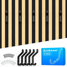Lichaser 5 Pack Black Acoustic Panel Wall Hooks, Decorative Wall Hooks Screw in Sound Panel and Wood Slats, 0.5 in Metal Hanger for Hanging Coat, Hat, Towel, Backpack, Bags, Purse