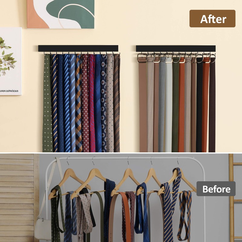 ZEDODIER 2 Pack Wodden Tie Hanger Wall Mounted, Space Saving