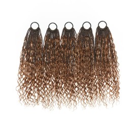 22" Crochet Deep Wave Boho Box Braids With Human Hair Curls 100 Strands/Pack, Ombre Brown 1B/30