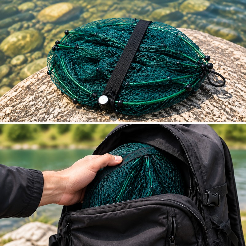 Portable Folding Fishing Trap – 8-Hole Mesh Cage for Crab,