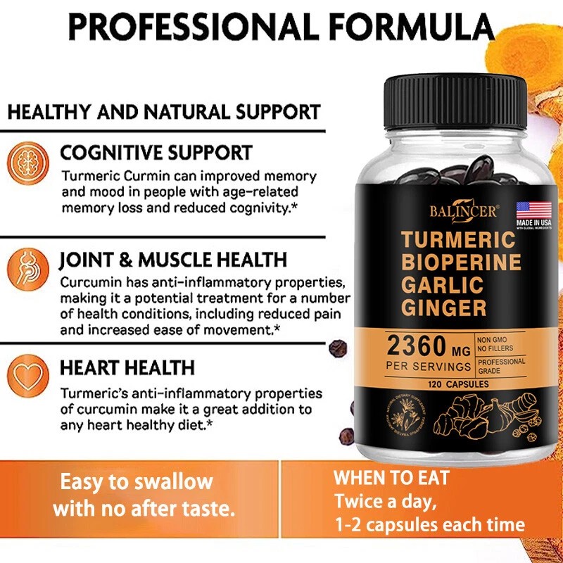 Balincer Organic Turmeric Curcumin with Ginger and Black Pepper Capsules-for