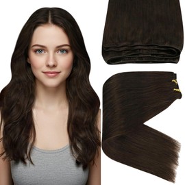 Sunny Hair Weft Hair Extensions Human Hair Sew in Hair Extensions Human Hair Straight Hair Extensions for Women Real Human Hair 24inch Dark Brown