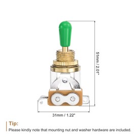 MECCANIXITY 3 Way Short Straight Guitar Toggle Switch Pickup Selector Gold with Green Tip Knob Caps for Electric Guitars Parts Replacement
