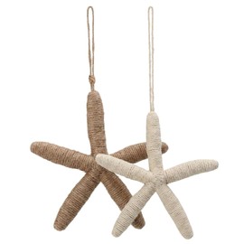 NAUTIMALL Rustic Rope Starfish Wall Hanging Decor, Set of 2 Nautical Coastal Jute Ornaments for Beach House, Bathroom, Door Handle, Wall Art, Handmade Sea Decorations Christmas Star Tree Topper