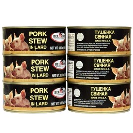 Belmont - Tushonka - Premium Quality Pork Stew – Traditional Canned Meat Stew – Tender Pork Chunks in Lard, 10 oz | 283 g, Pack of 6