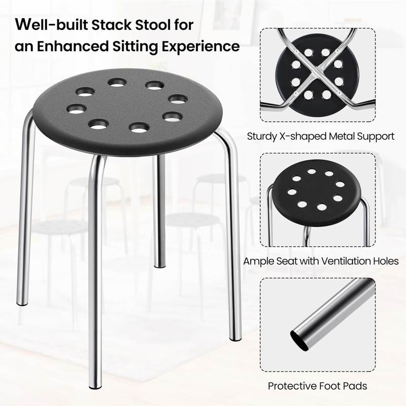 Yaheetech 10pcs Portable Stacking Stools 17.3in Flexible Plastic Seating Backless