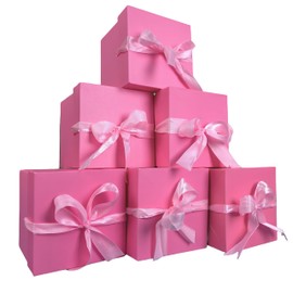GP SUP 6 Pcs Squared Boxes with Lids,Pink Boxes for Presents Birthday Wedding Valentines Christmas & Party,Christmas Gift Box(Pink, 4”×4”×4”)