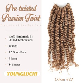 10 Inch 7 Packs Pre-twisted Passion Twist Hair Gold Youngluchi Pre looped Crochet Synthetic Braiding Hair(10 Inch-7 Packs,27#)