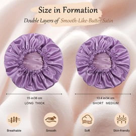 Doitory Silk Bonnet for Sleeping Women & Men, Double Layer Satin Bonnet, Soft Satin Lined Hair Bonnets Sleep Shower Cap for Natural & Curly Hair(Purple)