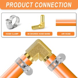 GASHER 5 Pieces Brass Hose Barb Reducer, 3/4 Inch to 3/4 Inch Barb Hose ID 90 Degree L Right Angle Elbow with 10 Hose Clamps, Brass Barb Reducer SPLICER Fitting Fuel/AIR/Water/Oil/Gas/WOG
