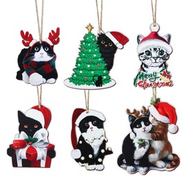 Cat Christmas Ornaments, Joyoldelf 6pcs Black Cat Ornaments, Cat Ornaments for Cat Lovers, Christmas Tree Ornament Hanging Party Decor Merry Xmas Decor Ornaments Cat