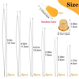 25 Pcs Beading Needles, 6 Size of Thin Beading Needles Big Eye Bead Needles, Long Straight Needles Bead Needles Hand Sewing Needles with Threader and Thimble for Jewelry Making (1.77~5.0inch)
