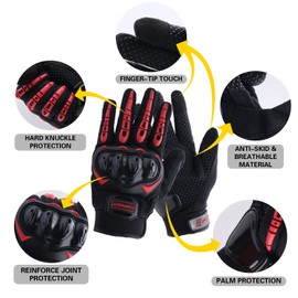 UHEREBUY Motorcycle Gloves Touch Screen Full Finger Riding Gloves Knuckle Protection for Men and Women for Dirt Riding, Road Racing, Cycling, Climbing Work Outdoor Sports (Red M)