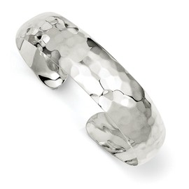 Solid 925 Sterling Silver 13.5mm Hammered Cuff Bangle Bracelet