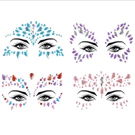 UEIOAVL Temporäre Tattoos, 4 Stück Gesichts-Edelsteine Urlaubs-Gesichts-Glitzer-Ornamente Urlaubs-Gesichtsschmuck selbstklebende Glitzersteine Kinder Frauen Urlaubsparty-Gesichtsaufkleber mehrfarbig