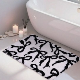 Bow Rug Black Bathroom Rugs, Coquette Bath Mat Non-Slip Absorbent Cute Aesthetic Room Decor Bathmat, Washable Plush Carpet for Bathtub Shower, Bedroom, Kitchen(20''*31'')