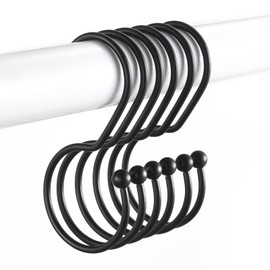 Goowin Shower Curtain Hooks, Anti-Fall S-Shaped Shower Curtain Ring, Decorative Black Shower Curtain Hooks Rings Rust Proof Shower Rings for Curtain, Shower Hooks for Shower Curtain, 12 Pack, Black