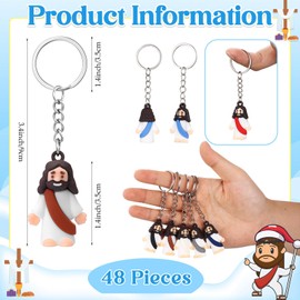Sumind 48 Pcs Jesus Toys Figurine Christian Keychain Jesus Doll Religious Keychain Bulk Classic Christian Rings for Christ(Retro Color,White Skin Classic)