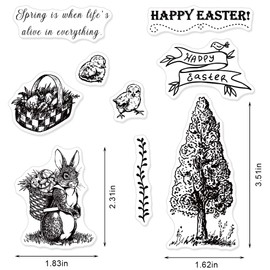 Hying Easter Rabbits Chick Clear Stamps for Card Making, Cute Bunny Egg Stamps Happy Easter Words Banner Rubber Stamps Transparent Seal for DIY Scrapbooking Photo Album Decor Supplies