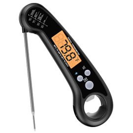 Instant Read Meat Thermometer for Grill and Cooking, Fast and Accurate Digital Food Thermometer with Backlit bi-fold Probe for Kitchen ovens, Frying, Candy, Steak (Black)