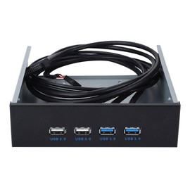 ASHATA 5.25" Front Panel,4 USB Port Optical Drive Front Panel,Multifunction 5.25 Inch 19 Pin/9Pin to USB 3.0 USB 2.0 4 Port Metal Optical Drive Bay for Windows, XP, 7 32