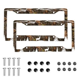 Camo Hunting Deer License Plate Frame 2 Pack License Plate Holder Universal Aluminum License Plate Cover Car Accessories Decor with Screw for Women Man 12.3 x 6.3 Inch