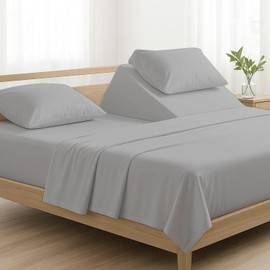 4 Pcs Luxury Split Top California King 100% Egyptian Cotton 800 Thread Count (Adjustable, Flex Top Cal King Size) Split Down 34" inches Sheets for Sleep Number Bed 15" Inch Pocket - Silver Solid