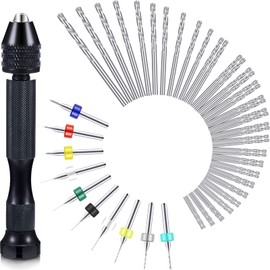 Mudder 57 Pieces Micro Hand Drill Bits Set with Pin Vise 46 Pcs Pin Vise Hand Twist Drills and 10 Pcs PCB Mini Cutting Bits for Resin Polymer Clay Craft DIY Jewelry(Black)