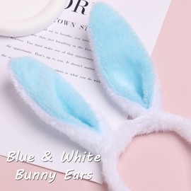 HATOTO Bunny Headband Easter Hair Bands for Women Girls Kids, Cute Plush Rabbit Ears Hair Accessories Non Slip Headbands Easter Day Party Decoration Supplies (3. Blue)