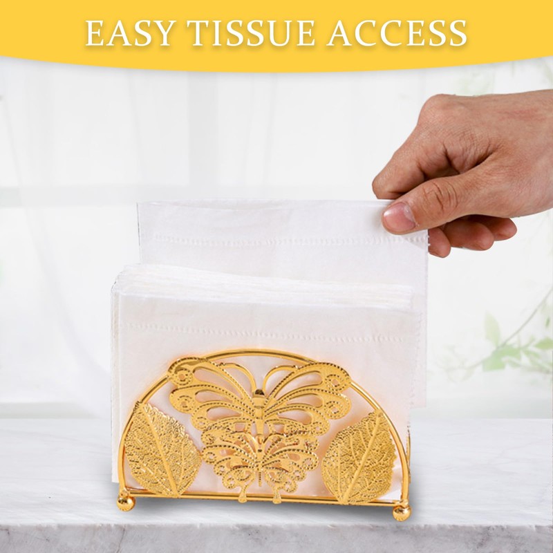 Gold Butterfly Napkin Holder, Modern Metal Upright Napkin Dispenser for