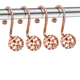CHICTIE Rose Gold Shower Curtain Hooks Rings,Set of 12 Decorative Shower Curtain Hooks,Metal Rustproof Shower Rings for Bathroom