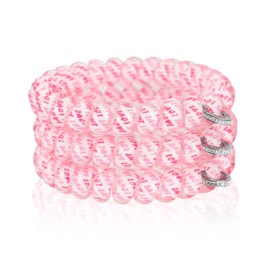 SWEZESBET Spiral Hair Ties with Rhinestone Metal Ring, No Damage and No Crease Phone Cord Hair Coils for Thin to Medium Thick Hair, Small Size, 3-Pack, Decorative Red Letter Design