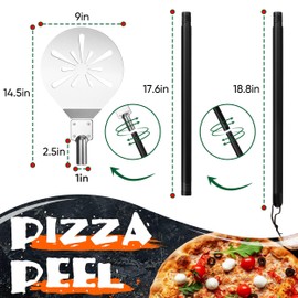 HaSteeL Pizza Peel, 9-Inch Pizza Turning Peel, Pizza Turner for Baking Grilling, Perforated Paddle Spatula with Long Detachable Handle for Rotating, Pizza Oven Accessories