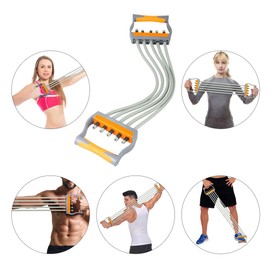 TOCO FREIDO Chest Expander, 5 Tubes Ajustable Arm Strength Trainer, Exercise Resistance Bands for Home Fitness Muscle Training (25lbs)