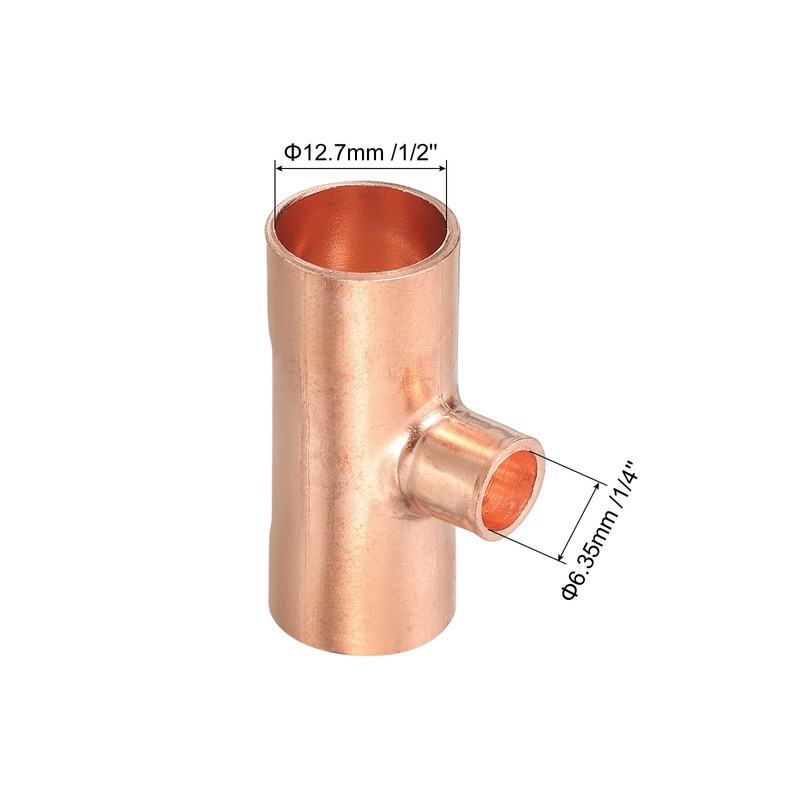 uxcell 3Pcs 1/2" x 1/4" x 1/2" Copper Reducing Tee