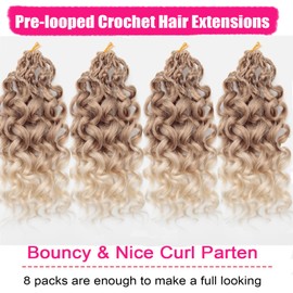 8 Packs GoGo Curl Crochet Hair 10 Inch Curly Crochet Hair for Women Water Wave Beach Curl Deep Crochet Braids Blonde Synthetic Braiding Hair Extensions 27/613