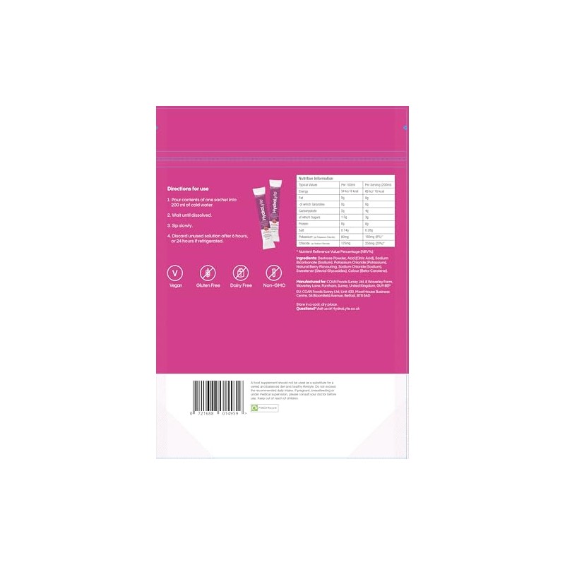 Hydralyte Effervescent Electrolytes Powder Sachets - 20 Flavoured Sticks -