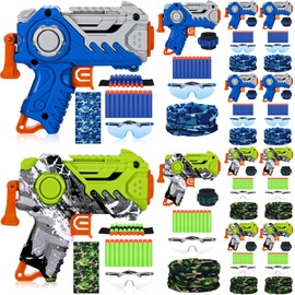 Seenelling Tactical Party Supplies Compatible with Party Supplies Kit Included Toy Guns, Wrist Belt Band,Foam Bullets, Safety Glasses, Face Mask Birthday Gift(12 Set,Blue,Green)