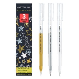 MARTCOLOR Gold Silver White Gel Pens, 1mm Fine Point Gel Ink Pen Opaque Archival Ink Pens for Black Paper Drawing, Sketching, Illustration, Card Making, Bullet Journaling, 3 Pack