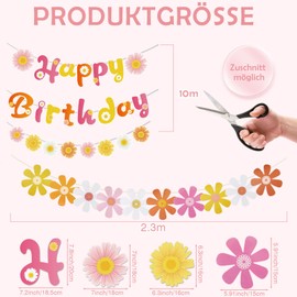 ZOCONE Pack of 4 Daisy Happy Birthday Garland, Sweet Happy Birthday Decoration Garland with Rope, Happy Birthday Banner, Flowers Garland, Birthday Decoration, Girls, Children, Birthday Garland for