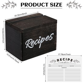Hoteam Wooden Recipe Box with Cards and Rustic Wood Recipe Card Holder with 50 Pcs 5 x 7 Recipe Cards Set Farmhouse Recipe Organization Box with Dual Slots for Phone Kitchen Decoration (Black)