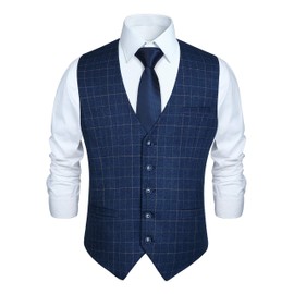 Hisdern Men’s Formal Plaid Wedding Reception Suit Waistcoat in Cotton, 1royal blue
