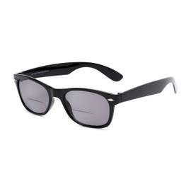 Readers.com Reading Sunglasses: The Joliet Bifocal Reading Sunglasses Plastic Retro Square Style for Men and Women - Black with Smoke, +1.25