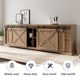 FREDBECK 8 FT Mini Cabinet Bypass Barn Door Hardware Kit Single Track 72inch Small Sliding Barn Doors Track Kit for 4 Doors Storage Closet Window TV Stand Wardrobe (No Cabinet)